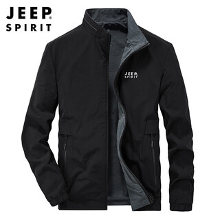 Jeep spirit jeep jacket men's spring and autumn jacket men's reversible stand collar casual sports men's top black xl