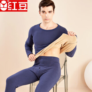 Red bean lamb wool warm and close-fitting men's velvet thickened suit round neck heated autumn clothes autumn pants winter coldproof bottoms round neck navy suit l 170 90-115jin jin is equal to 0.5 kg