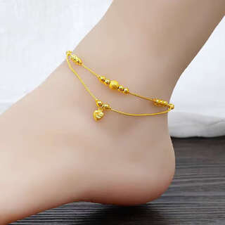 Ningfeng new 18k gold anklet for women double layer love 5d hard gold anklet anti-real 999 pure gold pigment does not fall off double layer