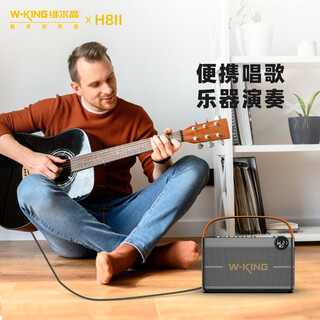 W-king h8ii portable outdoor portable bluetooth audio live broadcast karaoke speaker home theater home ktv with sound card function musical instrument playing and singing high-looking small speaker supports dual microphone black