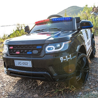 Tianlin children's electric car four-wheel four-wheel drive car for men and women with remote control toy car that can sit in a baby police car stroller flagship version black four-wheel drive + explosion-proof soft wheel + leather seat