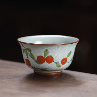Shangyanfang ice crystal ru kiln hand-painted tea cup master cup built-in home office kung fu tea cup small tea cup single trumpet 2 persimmon hand-painted ice crystal pressure hand cup
