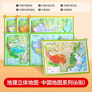 【时光学精雕版】中国地图 世界地图 3d立体凹凸竖版墙贴地形图防水办公室家用学生地图挂图 办公书房学习教学地理知识 【时光学】地理立体地图·中国地图系列（6张）