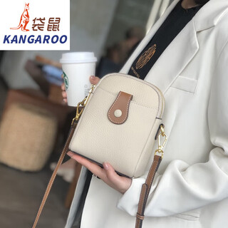 Kangaroo 2025 small bag women's chinese valentine's day real soft leather women's bag mobile phone bag versatile bucket bag crossbody bag trendy mini women's bag beige