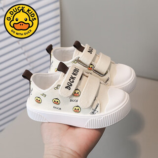 G.duck autumn new children's canvas shoes kindergarten little yellow duck white shoes baby shoes velcro cartoon outdoor soft sole 117 beige 29 inner length 17.5cm