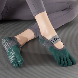 Yoga shoes five-finger yoga socks non-slip 2024 new summer dance fitness socks indoor pilates non-slip green 1 pair
