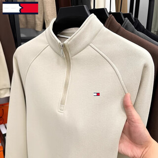Tome bornek american tomm tommy high-end brand half-zip sweatshirt men's fleece winter plus velvet warm stand-up collar bottoming shirt apricot winter velvet thickening m 110-130jin jin equals 0.5 kg