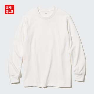 Uniqlo men's and women's soft round neck t-shirt long sleeve solid color cotton casual top bottoming 469940 460319 460319/00 white 3xl