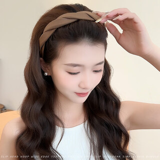 Bary reef high skull headband women's new simple face wash non-slip headband wide edge with tooth pressure hairpin braided headwear coffee color