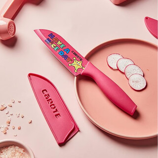 卡罗特卡罗特水果刀家用厨房切片刀切肉切菜刀辅食刀具不锈钢女士厨师刀 红色