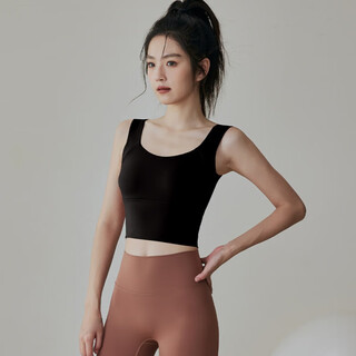 Luluuvttoh sports bra women's shockproof running belt chest pad quick-drying breathable fitness vest pilates training yoga top women black m