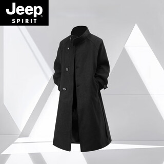 Jeep spirit stand collar woolen coat men's autumn and winter mid-length windbreaker trendy woolen coat black m recommended 110jin jin equal to within 0.5kg