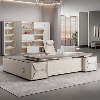 Boss desk office desk, simple and modern executive desk, light luxury office furniture, aluminum alloy with bafangcai style decoration, 2.0 meters luxury double cabinets