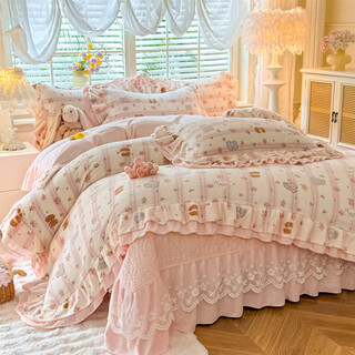 Mercury series thickened milk velvet bed cover four-piece set winter warm double-sided flannel coral velvet quilt cover sheet lace bed skirt baby bear thickened warm double-sided velvet - rm 1.5m bed cover four-piece set quilt cover 200*230