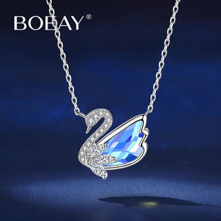 Boeay little swan glazed stone pendant pure silver necklace for women 2025 new light luxury niche gift for girlfriend birthday gift for girls little swan silver necklace