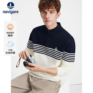 Navigare italian dinghy 25 autumn and winter new men's half open collar pullover sweatshirt cotton color block top 1335845502