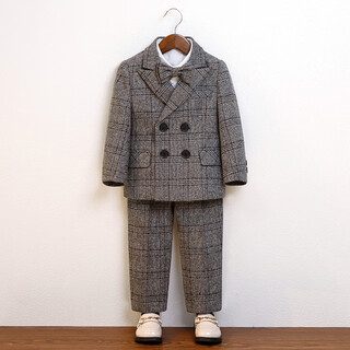 萝卜呗呗（LUOBOBEIBEI）男童小西装英伦格子西服儿童主持演出服秋冬套装 灰色四件套 120 