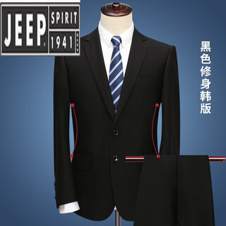 Jeep spirit men's suit suit men's 2022 spring and autumn business formal suit korean version slim dress groom black slim korean version center open 165a