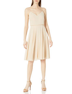 Jenny yoo women's sienna v-neck spaghetti straps short chiffon dress sand dune 4