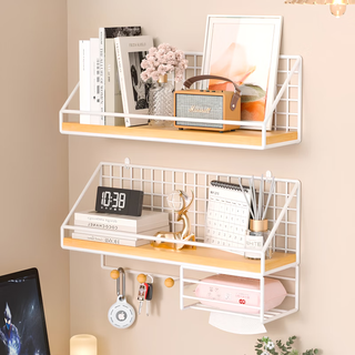 Kunfeng dormitory wall storage rack student dormitory bedside punch-free storage rack upper bunk artifact wall bedside hanging basket white medium size upgraded hook style with tissue box