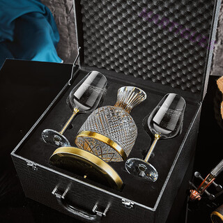 Martigues luxury crystal red wine glass set rotating decanter home high-end wine glass goblet housewarming gift (leather box) gold diamond one pot two cups thank you 430ml