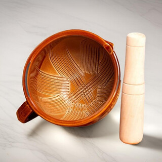 Meikejie hunan restaurant old-fashioned hammering bowl with mallet home medium-sized garlic pounder ceramic garlic pounding pepper preserved egg thunder grinding 15.5cm large hammering bowl with beech wood pounding stick