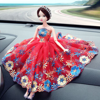 Yusenyi car ornaments creative cute wedding dress lace mesh princess doll car cartoon car interior accessories decorative gifts big red floral skirt