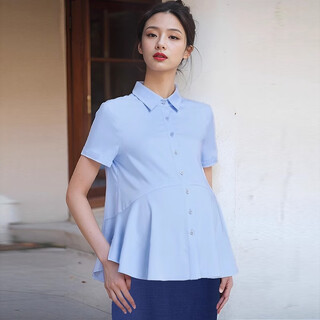 Mommygirl maternity professional shirt summer chiffon white short-sleeved blue work jacket formal work interview shirt blue square collar short s