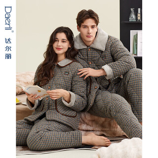 Dalli three-layer thickened quilted pajamas for women, autumn and winter couple home clothes, men's warm pure cotton, can be worn outside, valentine's day gift t8247109-015-army green women's 2xl