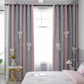 Instant discount on your order internet celebrity all-in-one dreamy bedroom blackout curtains hollow stars double layer princess style bay window gray gradient split punched 2 pieces suitable for 3.5m wide window with 3.6m pole 3.5m wide x2