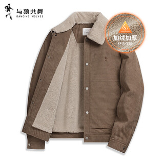 Dances with wolves velvet jacket men's autumn and winter lapel plaid lamb wool thick jacket men 701 khaki 180