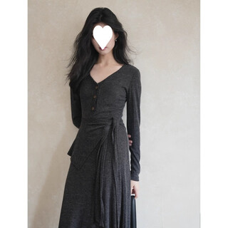 Miao yijia autumn and winter dress women's knitted clothes women's skirt dress winter outfit women's suit 2025 new long skirt new chinese style knitted v-neck two wear m recommended 115jin jin is equal to 0.5kg within