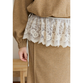 Mystery show design sweatshirt suit skirt women 2025 autumn and winter new women's korean style small two-piece set women apricot rice lace butt curtain one size f