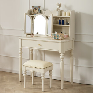 Old chief french cream style dressing table with makeup mirror makeup table all solid wood american small apartment white bedroom furniture dressing table + makeup stool