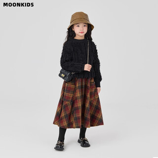 Moonkids girls skirt autumn and winter 2025 new red new year half-length skirt winter clothing for children thickened plaid umbrella skirt for older children two-piece set 19760l black sweater + 4560 red plaid skirt 160 cm