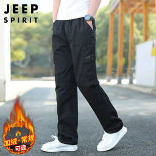 Jeep spirit jeep overalls men's autumn and winter casual pants men's new retro revival straight pants black xl