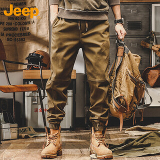 Jeep overalls men's autumn and winter casual pants men's loose leg-tie trendy brand versatile men's pants camel xl