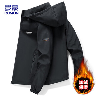 Romon jacket men's jacket winter trendy youth business casual top hooded men's mk55 black velvet xl