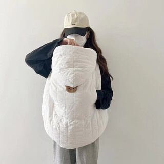 Childlike baby carrier, cloak, waist stool, windproof blanket, stroller, windproof cover, autumn and winter outdoor windproof blanket, baby cloak, beige bear, with windproof pocket, 80*85cm