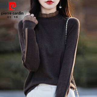 Pierre cardin (pierre cardin) lace bottoming shirt women's small shirt western style knitted top loose inside large size sweater 2026 early autumn new style thickened dark coffee l 170