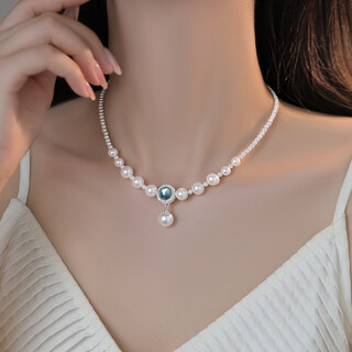 Yican shijia sapphire light luxury imitation pearl necklace female niche design advanced clavicle chain 2025 new hot style necklace pearl necklace