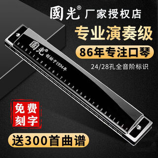Guoguang imported gongs 24 holes 28 holes harmonica professional playing polyphonic accented c key beginners entry-level gift set 24 holes black polyphony performance-grade sound quality