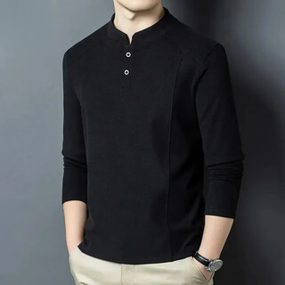 High-end light luxury autumn and winter double-sided german velvet bottoming shirt for men henry collar trendy versatile stand-up collar sweatshirt for men cy black (8857) one size m