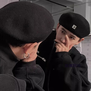 Chasing beret hat men's trend reverse wear autumn and winter woolen trendy brand forward hat 2024 men's black one size (56-58cm)