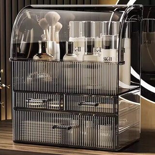 Bobenjia cosmetics storage box desktop dustproof high-end dressing table skin care lipstick acrylic large capacity storage rack - large - striped transparent white