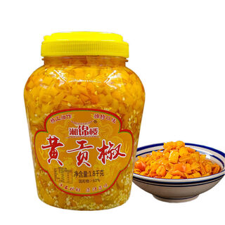 Xiangjinlou huanggong pepper 5kg/1.8kg for catering purposes. stir-fried hunan cuisine with three camphor yellow peppers. specially spicy hunan specialty. xiangjinlou huanggong pepper 1.8kg*1 bottle.