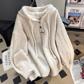 Banxi sweater women's 2025 new women's bottoming shirt clothes loose lazy style sweater autumn and winter women's underwear knitted sweater women jil hooded sweater-apricot