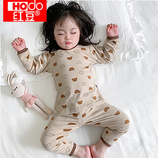 Red bean autumn and winter baby thermal underwear set pure cotton boneless children's lycra autumn clothes and autumn pants boys and girls seamless pajamas bear set-apricot m 80c