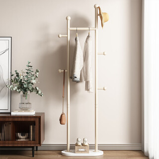 Wooden bottle light luxury coat rack bedroom clothes rack floor-standing home simple internet celebrity living room single pole storage clothes rack storage rack h-shaped white pole + white marble
