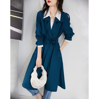 De mana lace-up windbreaker spring and autumn commuting suit collar straight long sleeve double-breasted windbreaker women's long style